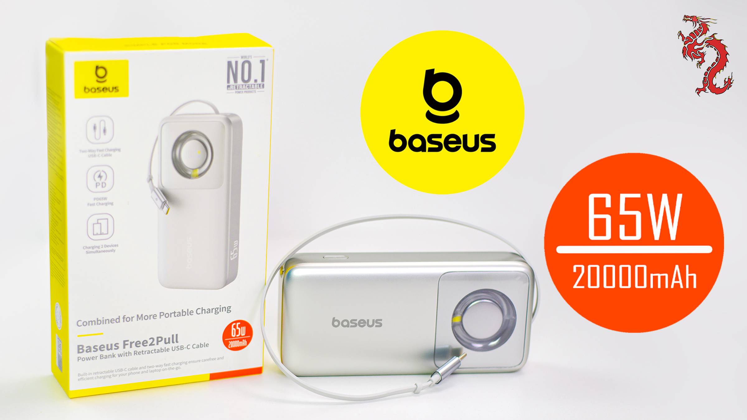 МОЩНЫЙ Power банк с ВСТРОЕННЫМ кабелем //Baseus 20000mAh 65w