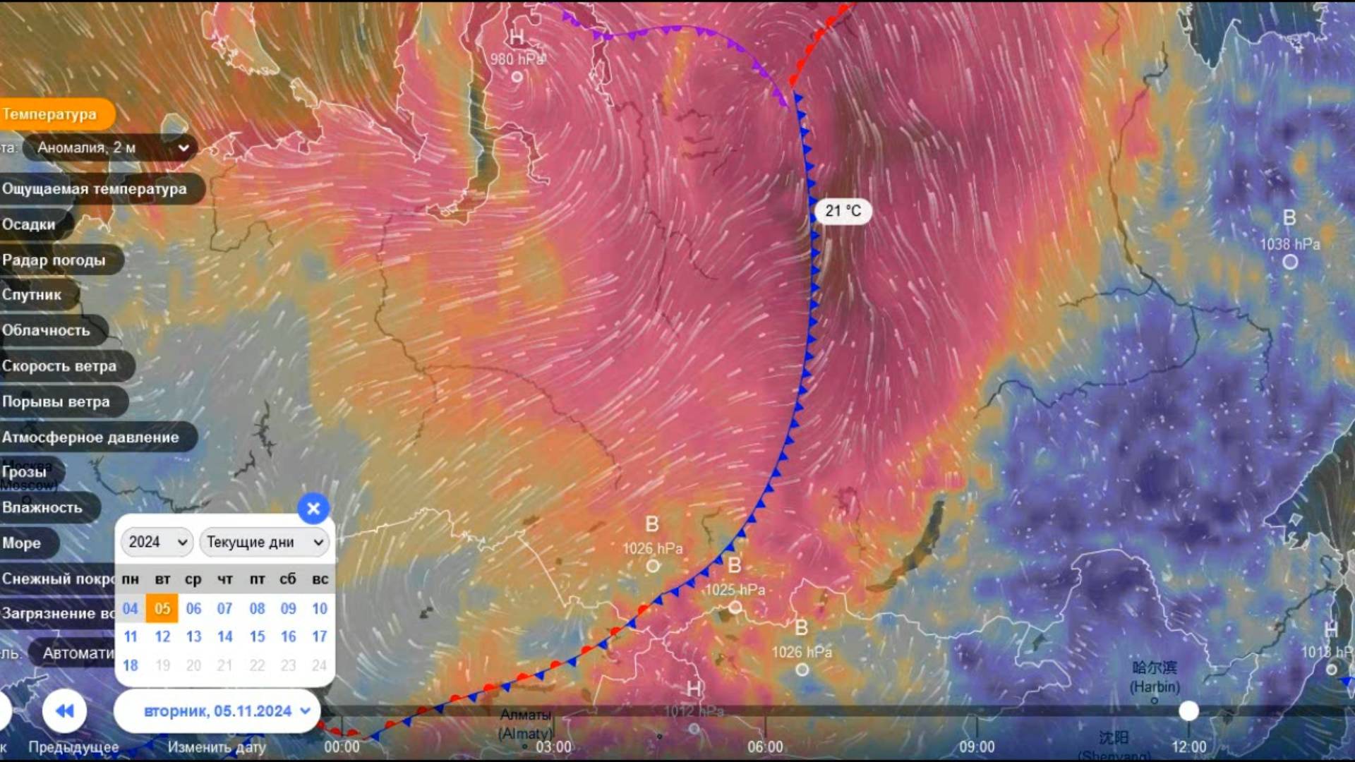 Огромная положительная аномалия 5 ноября в Восточной Сибири. Прогноз погоды
