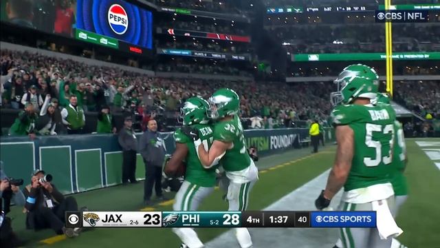 Nakobe Dean goes WAY upstairs for game-sealing INT vs. Jags