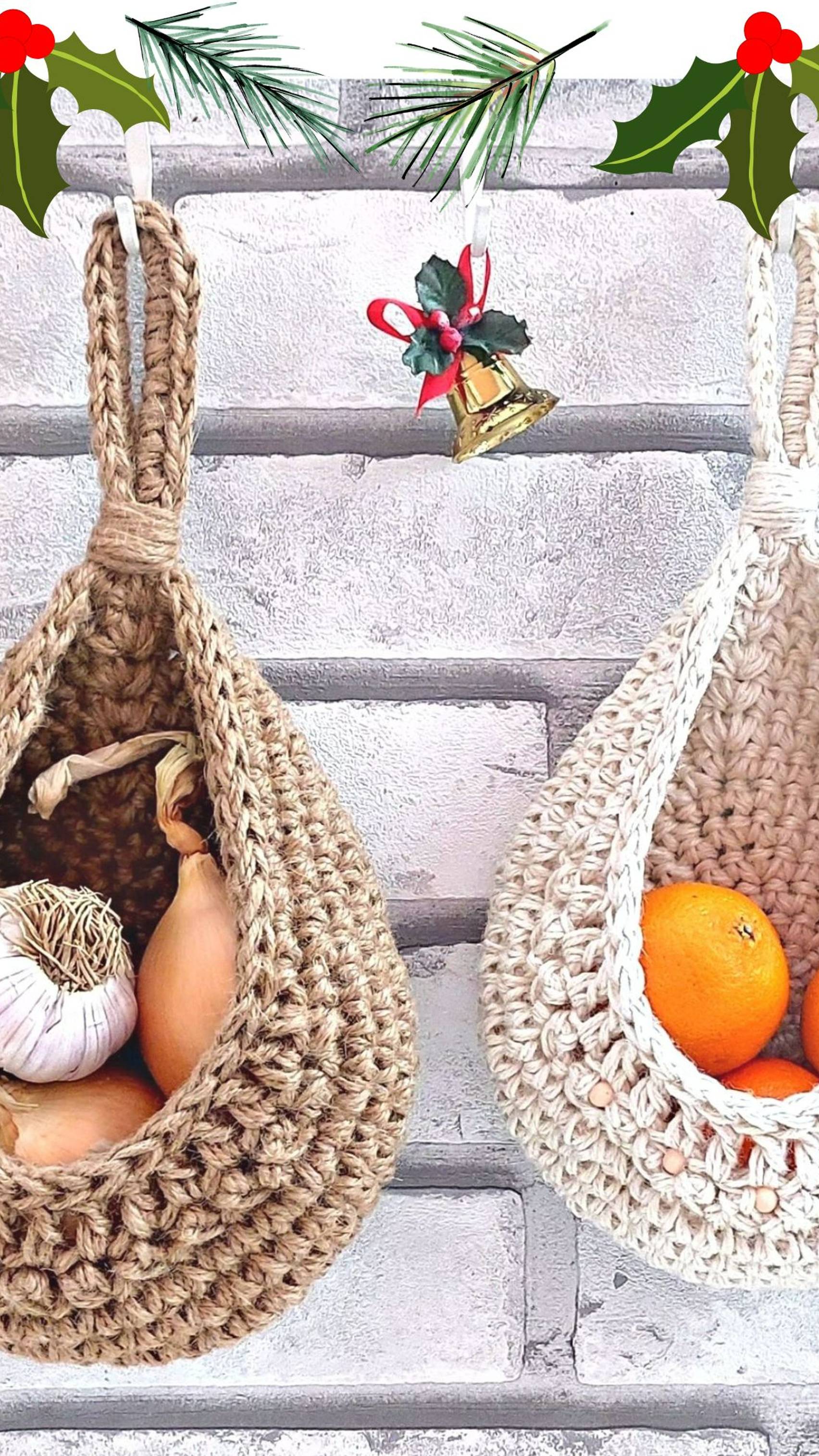 Christmas gift ideas Wall hanging baskets Crochet pattern PDF Kitchen storage and organisation