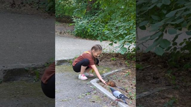 кормлю белочку на курорте Ангара в городе Иркутске