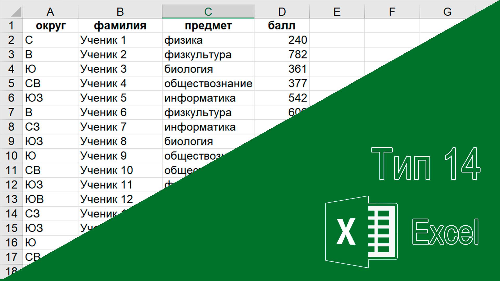 Задание 14. Видеообзор выполнения задания в Excel из ОГЭ