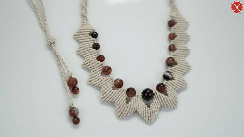 Macrame tutorial - Beaded Zigzag Macrame NecklaceTutorial - in Boho Style