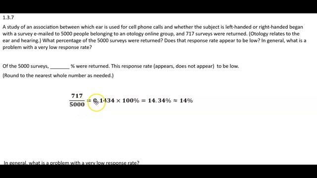 Math 14 HW 1.3.7 Find percentage and does the percentage rate appear to be low?