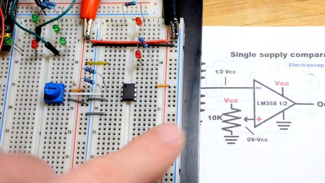 Quick single supply op amp non inverting comparator circuit using LM358 operational amplifier