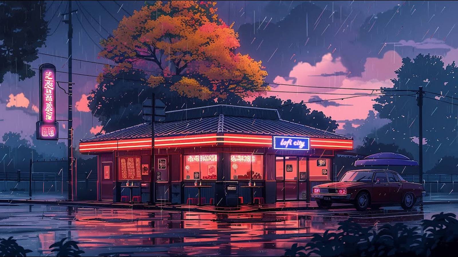 Rainy Autumn Lofi ~ Rainy Lofi Beats and Japanese City Night to Heal Your Soul ~ Relax & Deep Focus