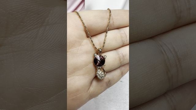 Подвеска на цепочке "Мурка" с розовым кристаллом Сваровски