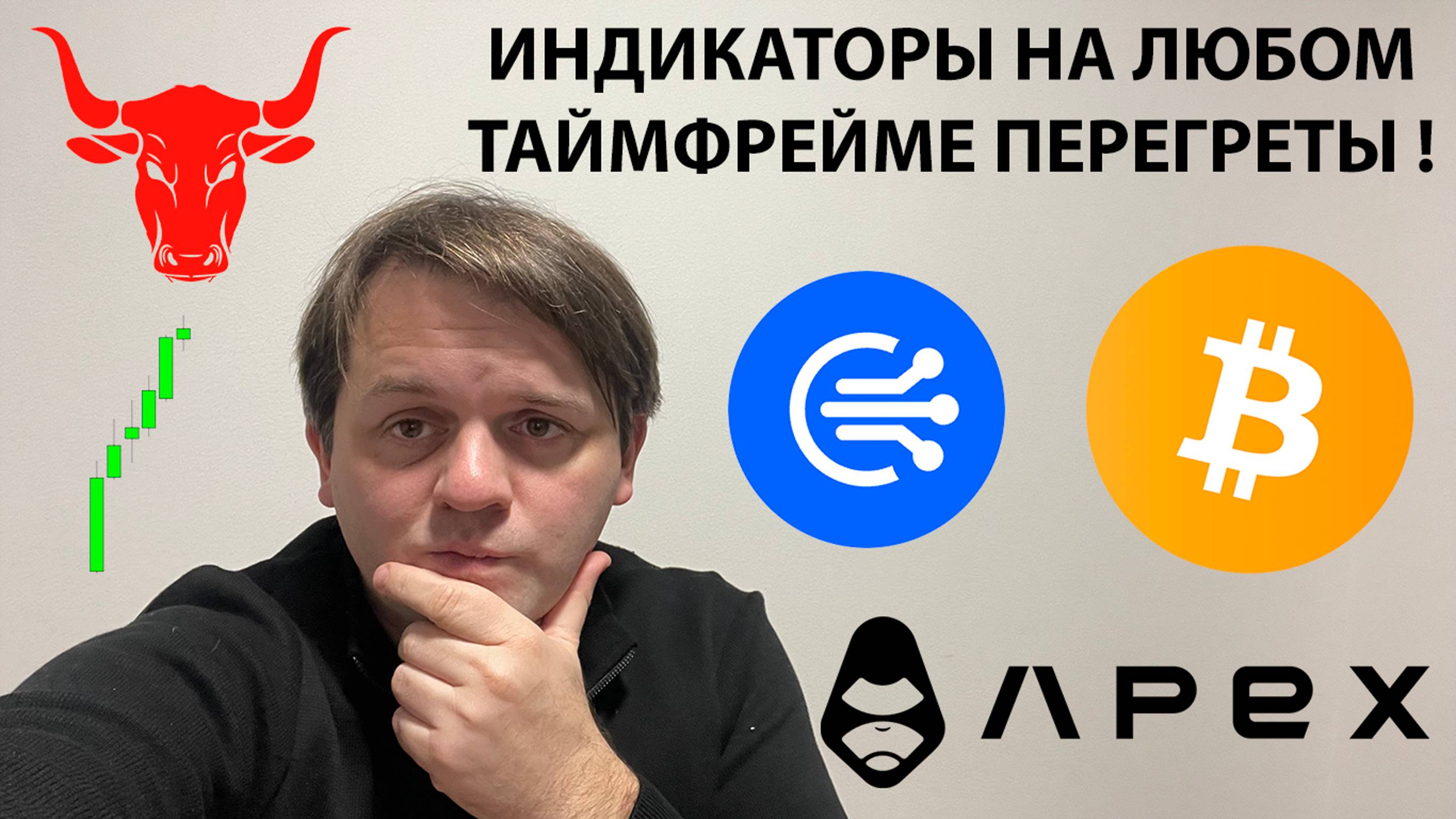 🚨ВСЕ ИНДИКАТОРЫ ПЕРЕГРЕТЫ НА BTC! ПРОЛИВ БЛИЗОК?! KAS +60%/WLD +20%. ТЕХ АНАЛИЗ #BTC #APEX