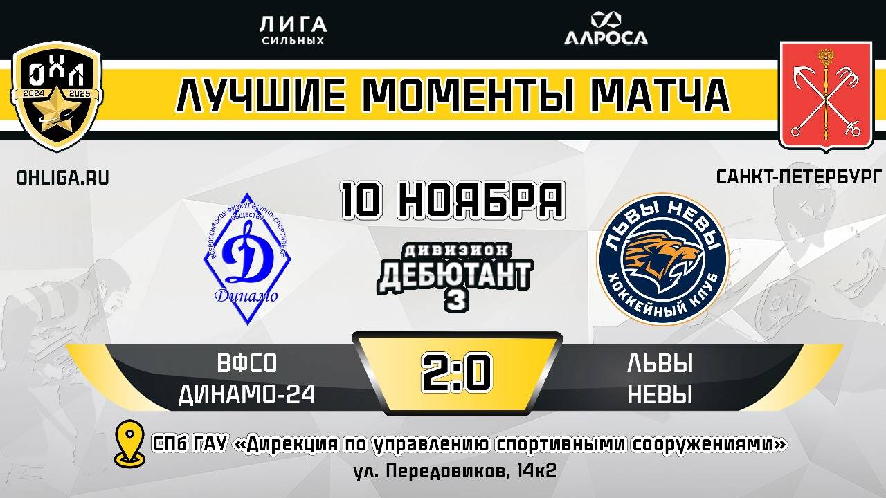 ОБЗОР / ВФСО ДИНАМО-24 - ЛЬВЫ НЕВЫ / 10.11.24 / ОХЛ САНКТ-ПЕТЕРБУРГ / ДИВИЗИОН ДЕБЮТАНТ 3