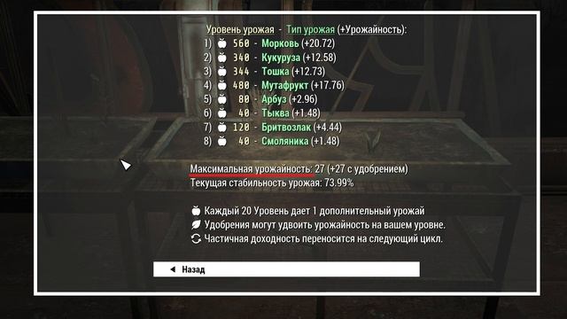 Fallout 4 Horizon 1.9.4d. Урожай, стабильность урожая (теория).