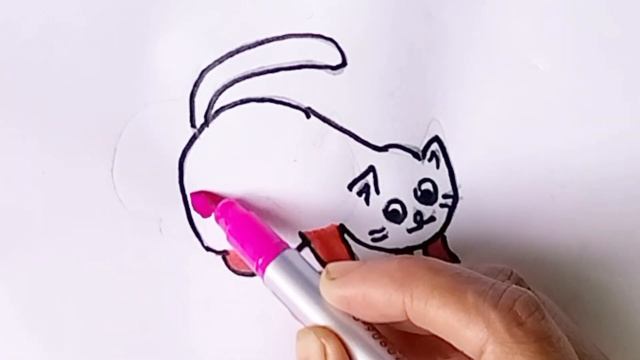 Рисование милого кота, раскрашивание  для детей и малышек