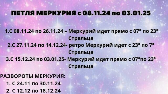 ПЕТЛЯ МЕРКУРИЯ с 08.11.24 по 03.01.25