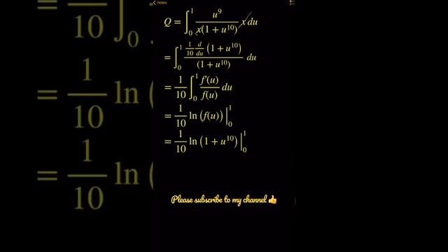 ∫1/(x((ln(x))⁻⁹ + ln(x))) dx [1, e]. Solve integral WITHOUT using Partial Fraction.