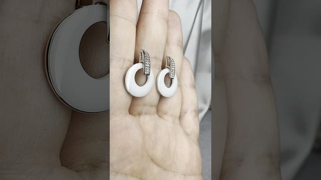 Элегантные серьги с белой керамикой и цирконами, Xuping Jewelry