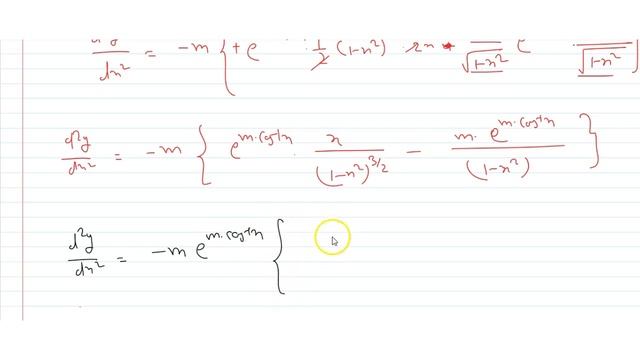 Verify that `y=e^(m cos^-1 x)` satisfies the differential equation `(1-x^2)(d^2y)/(dx^2)-x(dy)/(...