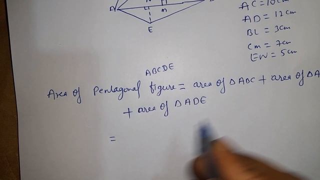 find the area of pentagon ABCDE in which BL perpendicular to AC, CM perpendicular to AD and...