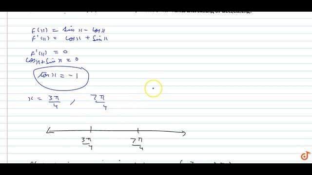 Find the intervals in which `f(x)=sinx-cosx ,` where `0 lt x lt2pi` is increasing or decreasing