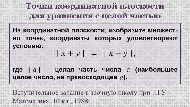 Множество точек плоскости, для которых [x+y]=[x-y].