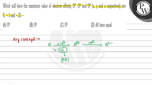 Which will have the maximum value of electron affinity \( 0^{x}, 0^...