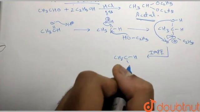 In the presence of dry HCl gas, CH_(3)CHO condenses with C_(2)H_(5)OH to give | 12 | ALDEHYDES, ...