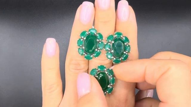 Комплект с хризопразом Ювелирная огранка Серьги высота 16,5 мм  Английский замок ХРИ035