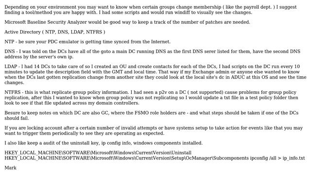 What are the periodic maintenance and security activities for a medium-large Active Directory...