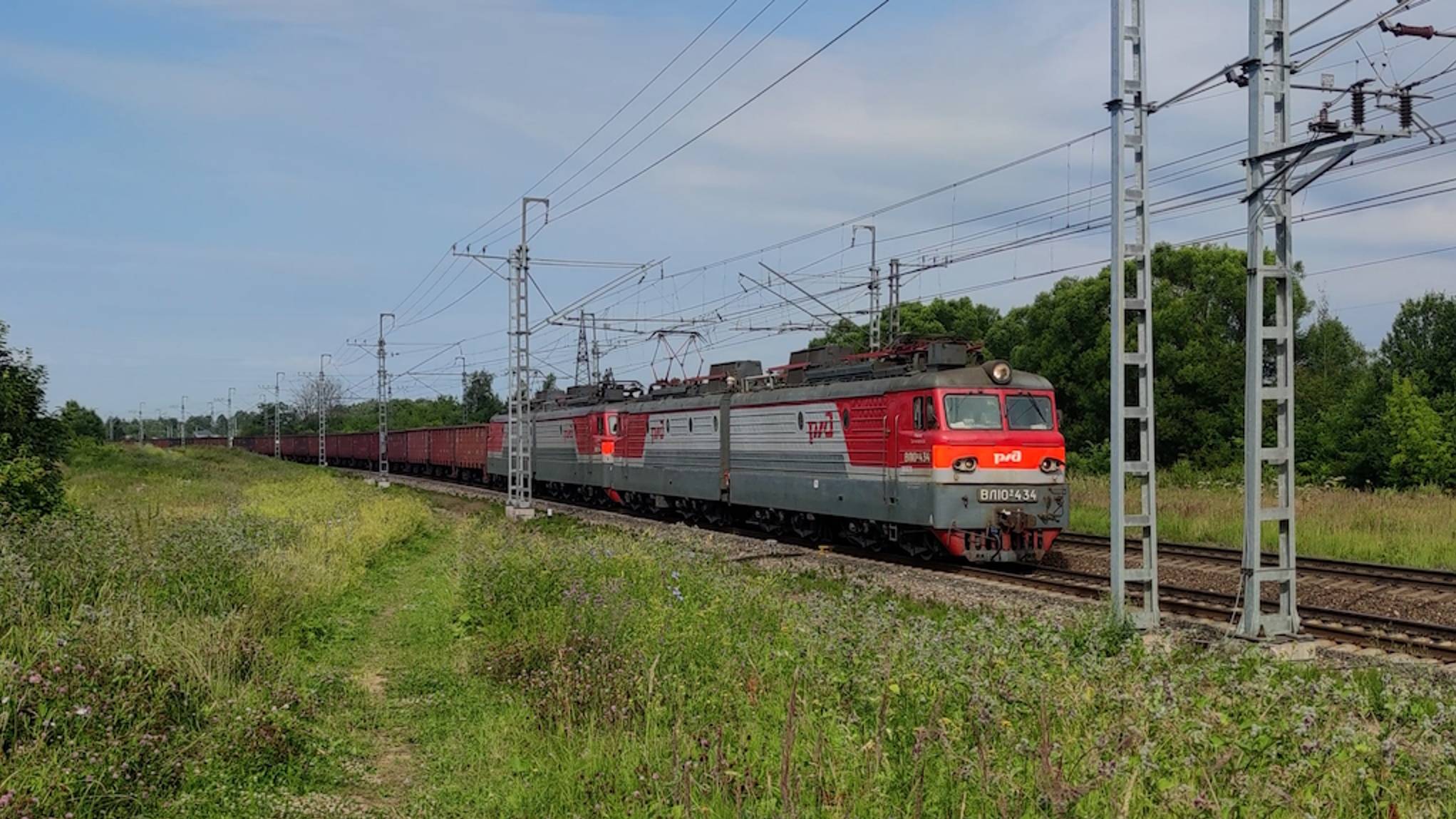 Двойная тяга электровозы ВЛ10У-434/504 с грузовым поездом