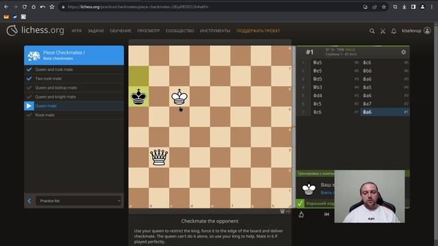 Как поставить мат одинокому королю соперника. Тренировка с компьютером.