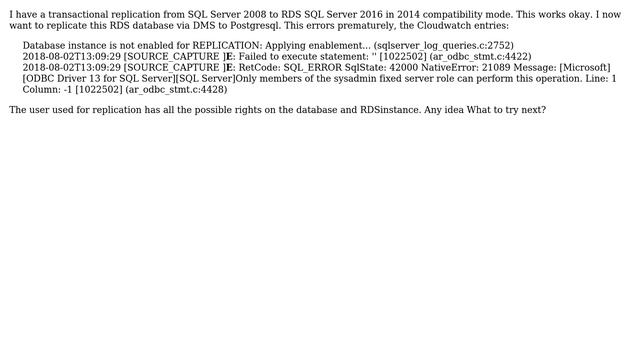 Databases: Replication from Amazon's RDS to Postgres via DMS errors out