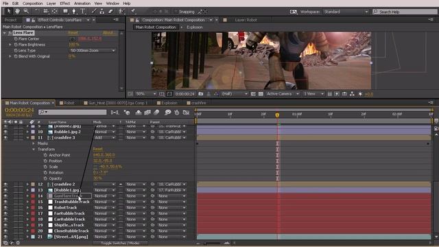 25. Applying a lens flare with After Effects Lens Flare Effect