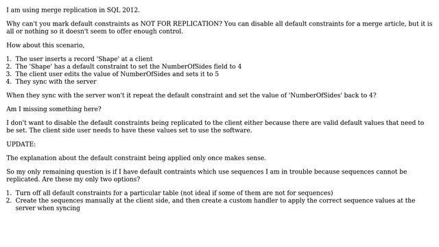 Databases: Default Constraints with Merge Replication