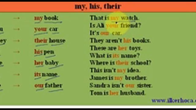 my your his her its our their (possessive adjectives)