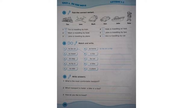 English lesson. Form 4. Means of Travelling. Workbook