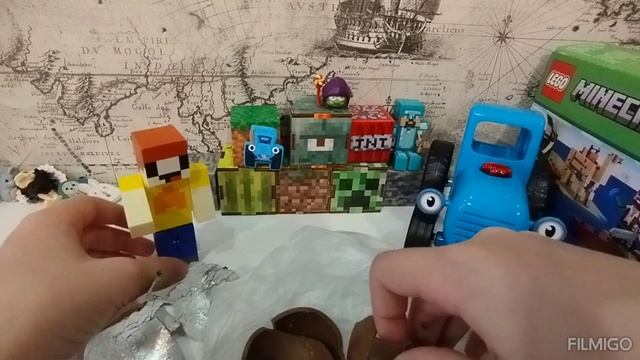 лубассссс открывает Киндер синий трактор игрушка лубасссс фигурка мультик