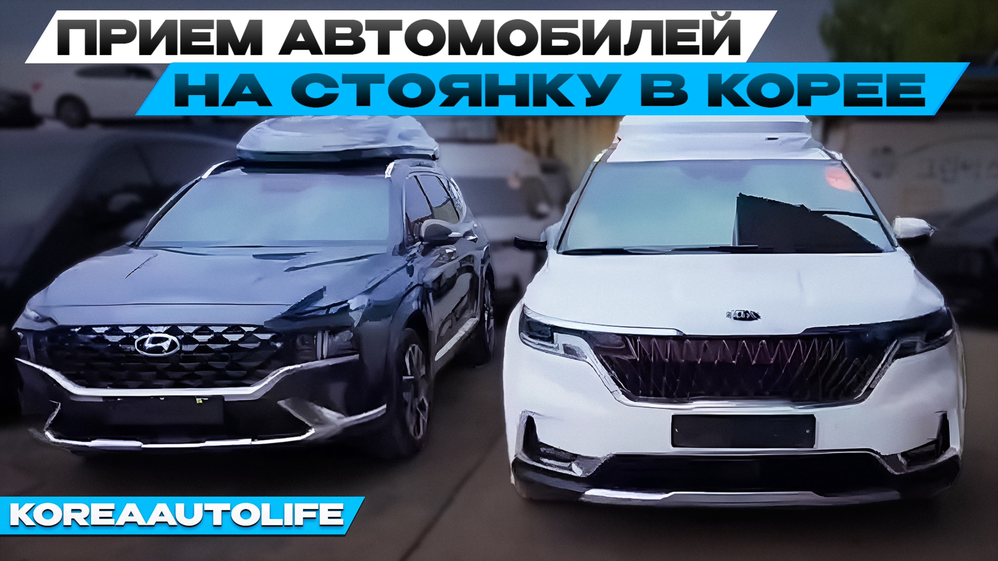 Осмотр автомобилей KIA Carnival 4 и Hyundai Santa Fe при получении на стоянке в Корее