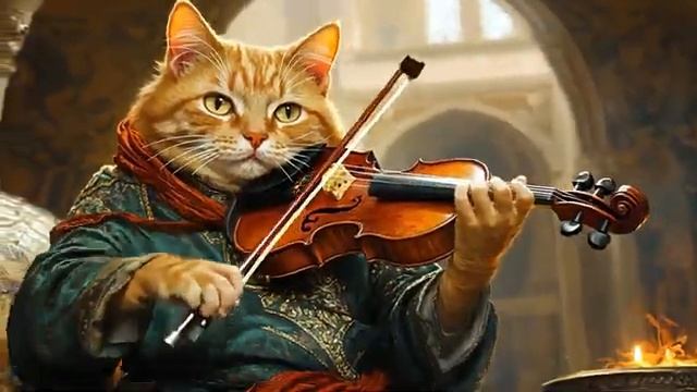 Кошки играют средневековую музыку - видеоклип (нейросеть)