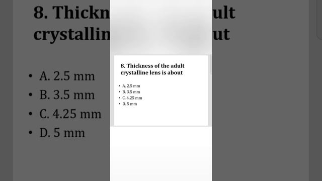 Thickness of the adult crysteline lens is about ... Optometry MCQ - Optometry Fans