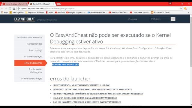 COMO DESATIVAR O  #Kernel Debugging PARA O EasyAntiCheat# SER EXECUTADO