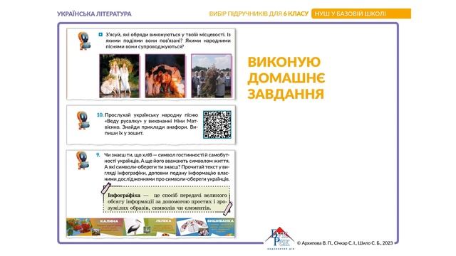 Презентація підручника "Українська література" 6 клас (авт. Січкар С., Архипова В., Шило С.)