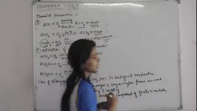 " chemical properties of dioxygen [O2] "in p block elements