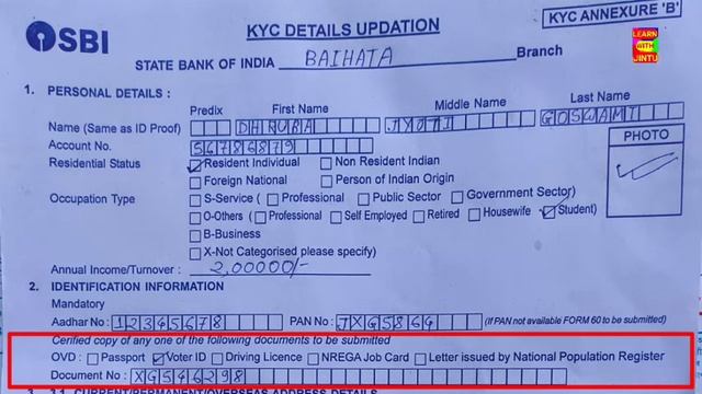 State Bank of India(SBI) kyc details updation from fillup process in Assamese, North Gauhati,assam