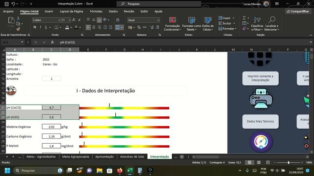 Pequeno resumo do pH em CaCl2 e H2O na planilha e preenchimento