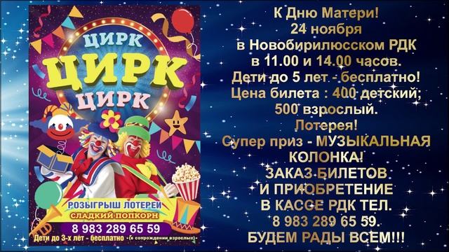 Цирк. Новобирилюсском РДК в 11.00 и 14.00 часов.