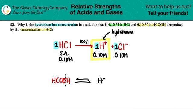 14.52 | Why is the hydronium ion concentration in a solution that is 0.10 M in HCl and 0.10 M in