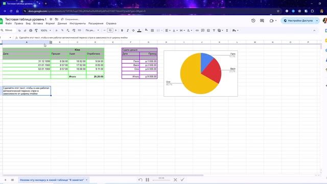 google sheets test