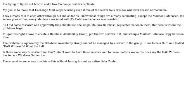 DevOps & SysAdmins: Exchange Server 2016 Mailbox Database Replication with only 2 servers