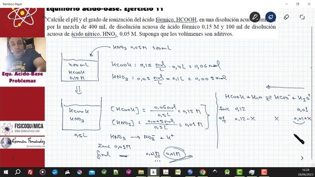 TEMA 17. EQUILIBRIO ÁCIDO-BASE | EJERCICIO 11. Calcular pH de ácido débil más fuerte.