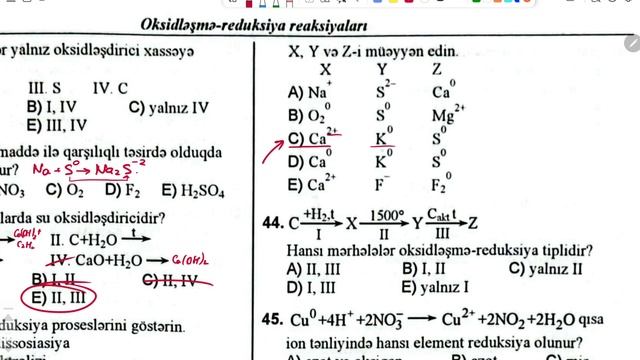 Oksidləşmə-reduksiya reaksiyaları.Oksidləşmə-reduksiya prosesləri.Səhifə 109.Sual 34-50