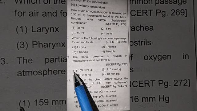 Breathing and Exchange of gases class 11 NCERT MCQ's #ncertsolutions #biology #neet #impmcqs #ncert
