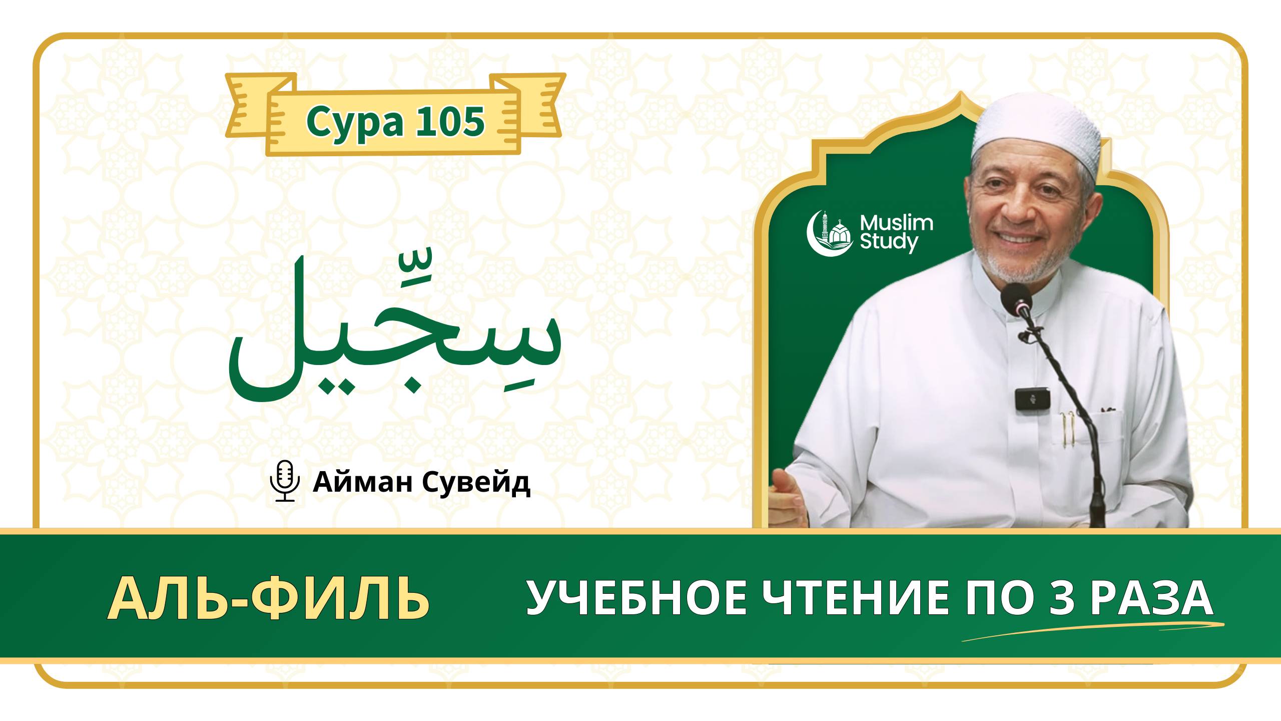 Сура 105 Аль-Филь | Учебное чтение Корана по 3 раза | Айман Сувейд